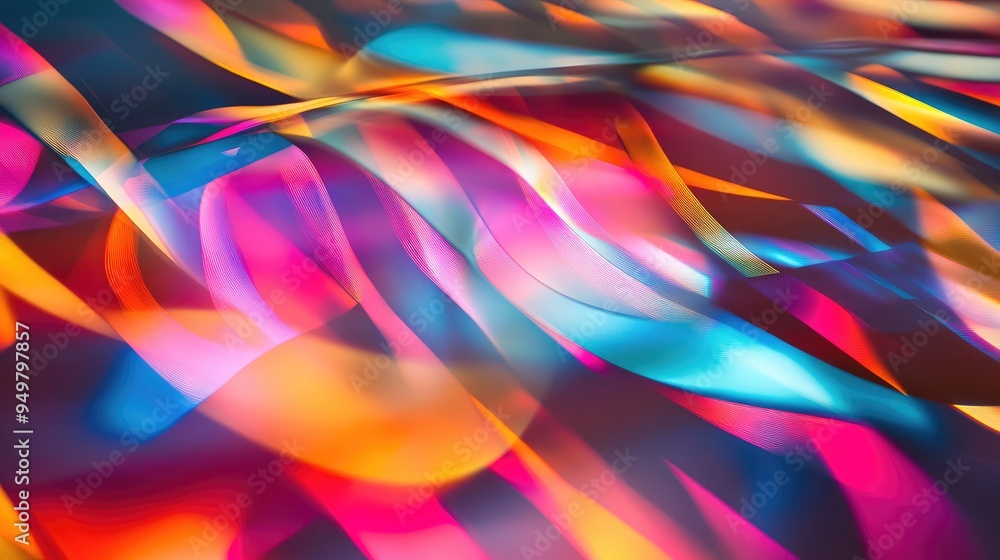 Poster Patterned surface with light creating harmonic interference effects, showing vibrant, overlapping designs and shifting colors.