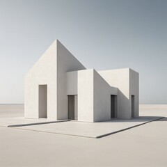 Minimalist Geometric Architectural Composition with Sleek Angular Forms Muted Monochrome Palette and Tranquil Serene Setting