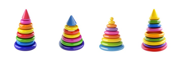 Set of colored toys on a transparent background.