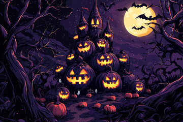 Fototapeta premium Haunted Pumpkin Castle Under a Full Moon