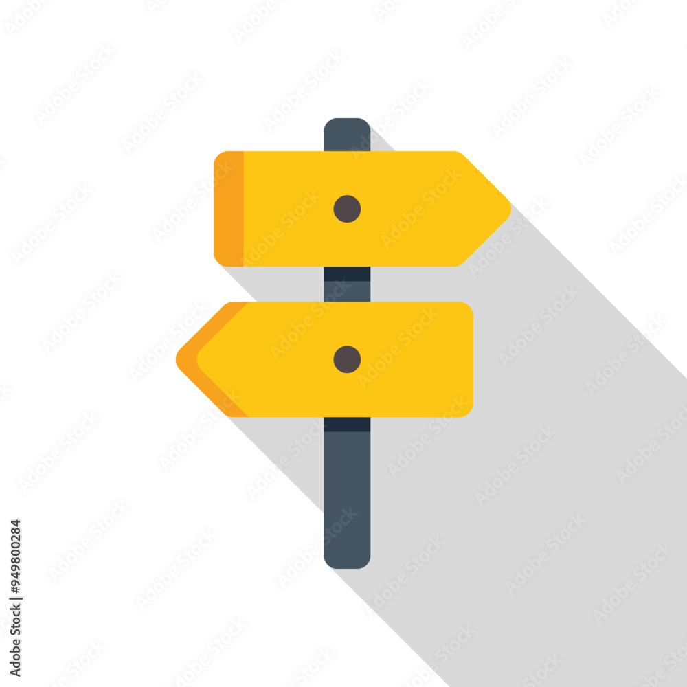 Poster this minimalist graphic icon of a blank yellow direction signpost pointing two opposite ways is set 