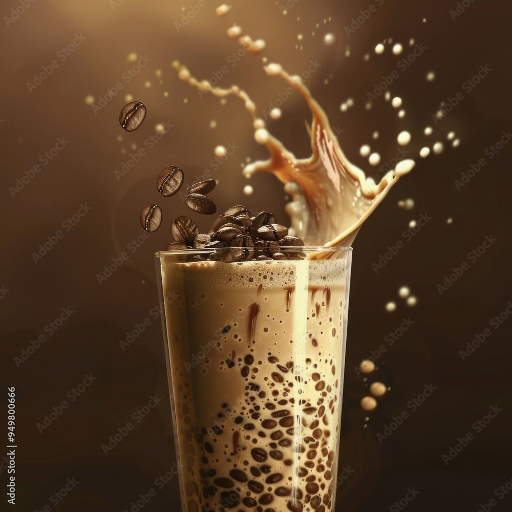 Sticker Iced coffee with coffee beans splash.