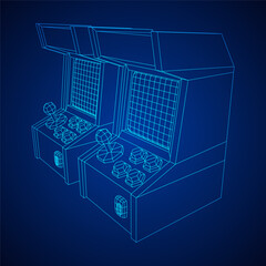 Arcade retro game machine. Wireframe low poly mesh vector illustration.