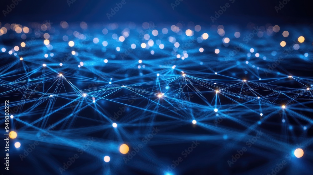 Poster telecommunication network infrastructure focusing on global connectivity, intricate web of connectio