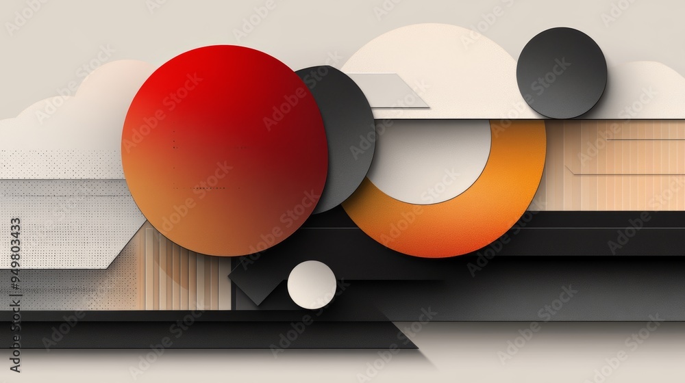 Poster abstract design featuring geometric shapes in vibrant colors, creating a modern and artistic composi