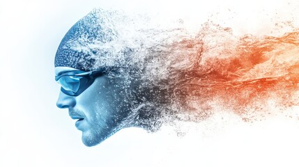 Dynamic athlete silhouette in water, showcasing speed and movement in a dramatic splash effect.