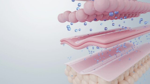 hyaluronic acid penetrates to skin layer. 3D rendering.