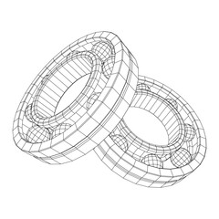 Roller bearing. Circular round rotating bearings used in industry for heavy equipment mechanical work and engineering. Wireframe low poly mesh vector illustration.