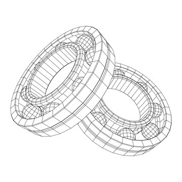 Roller bearing. Circular round rotating bearings used in industry for heavy equipment mechanical work and engineering. Wireframe low poly mesh vector illustration.