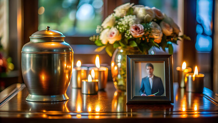 Funeral urn with the ashes of the deceased
