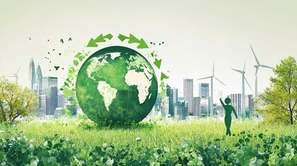 Sustainable living and environmental life with eco care outline concept, transparent background.illustration