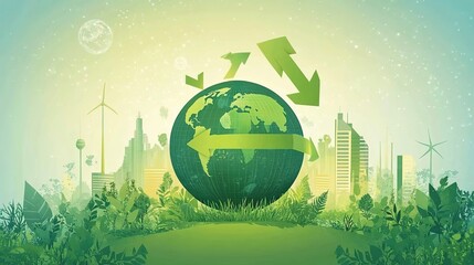 Sustainable living and environmental life with eco care outline concept, transparent background.illustration