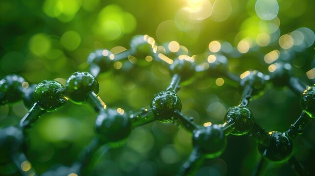 Close-up of a Green Nanotube Structure in Nature with Sunlight.