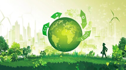 Sustainable living and environmental life with eco care outline concept, transparent background.illustration