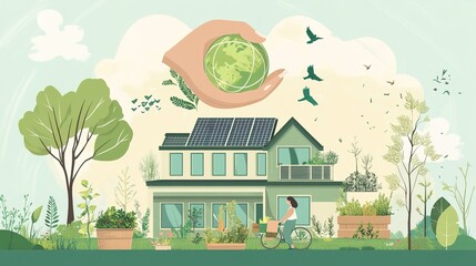 Sustainable living and environmental life with eco care outline concept, transparent background.illustration