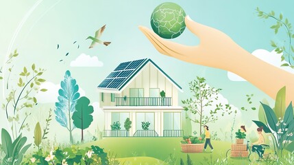 Sustainable living and environmental life with eco care outline concept, transparent background.illustration