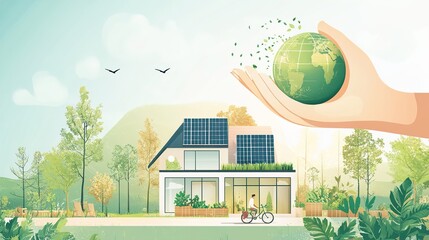 Sustainable living and environmental life with eco care outline concept, transparent background.illustration