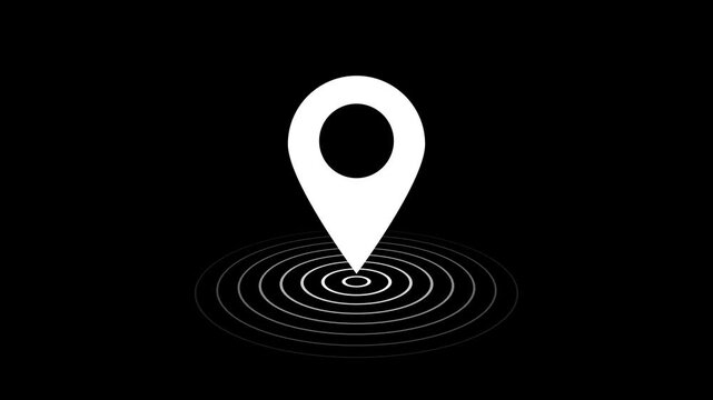 GPS location pointer with radio wave animation on a black background.