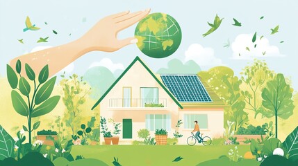 Sustainable living and environmental life with eco care outline concept, transparent background.illustration