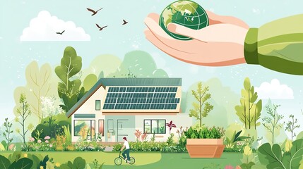 Sustainable living and environmental life with eco care outline concept, transparent background.illustration