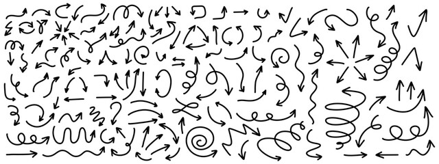 Hand drawn vector arrow set. All arrowes are isolated on white and grouped, easy to use