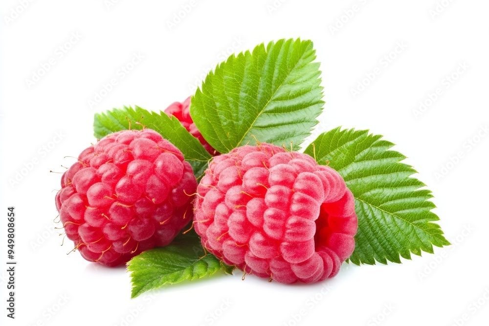 Poster a red raspberry is isolated on a white background with a transparent background. this fruit is rich 