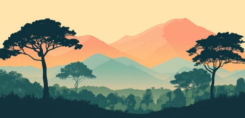 Tranquil Landscape with Mountain View - Perfect for Copy Space, anime style