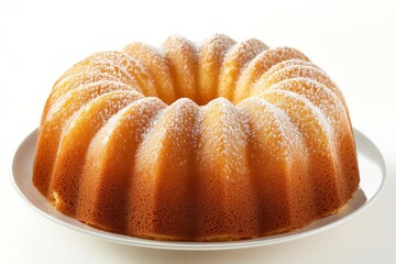 Christmas Rum Bundt Cake, A ring-shaped bundt cake infused with rum and spices, often topped with a sugary glaze and enjoyed during the holiday season. isolated on white background