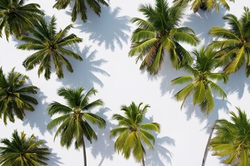 Obraz premium Overhead View of Areca and Coconut Palm Trees on Clean White Backdrop in Tropical Ecosystem