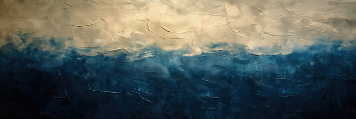 Obraz premium Abstract painting featuring a textured blend of blue and beige, evoking the fluidity of water and the earth in a harmonious composition.