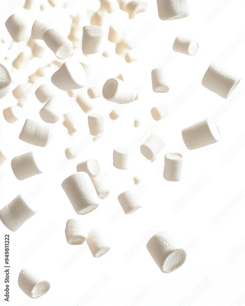 Poster the falling marshmallow is isolated on a white background, clips are used to create a path, and the 