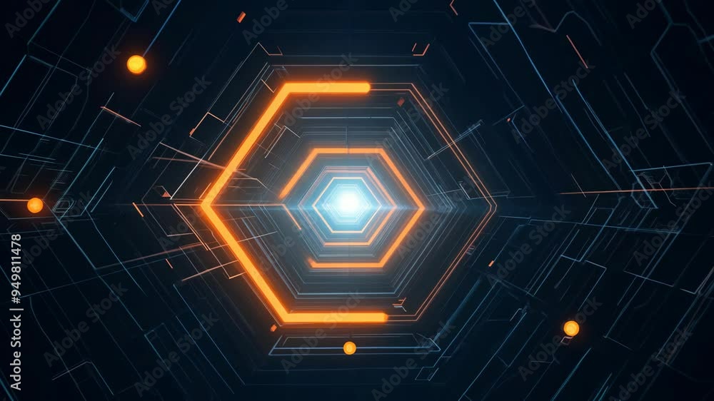 Aufkleber digital hexagon formation with glowing elements in a dark background