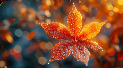 Beautiful autumn leaves in the magical forest, close-up of colorful leaves