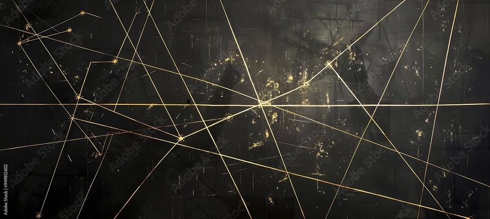 Poster an abstract black background with dull golden lines