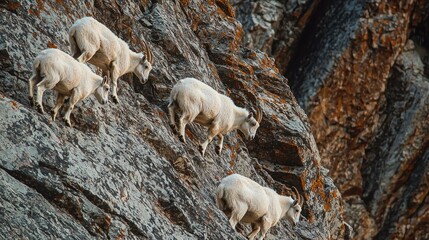 Mountain Goats Ascending Challenging Cliffside Path