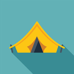 Yellow camping tent providing shelter for outdoor recreation, flat design icon with long shadow