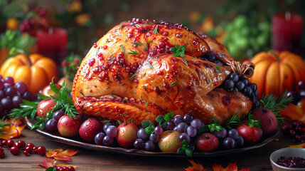Thanksgiving turkey close-up on the table, ready for dinner
