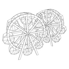 Ferris wheel spinning amusement park. Wireframe low poly mesh vector illustration.