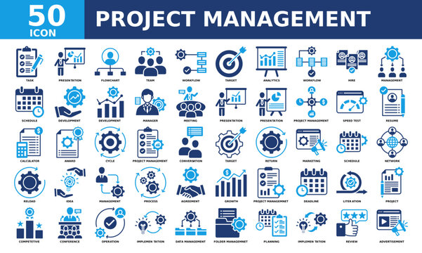 Project Management icon collection set. Simple color fill vector.