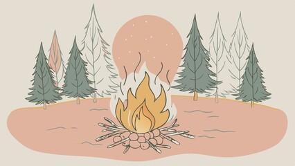 Naklejka premium Campfire in a Forest Glade