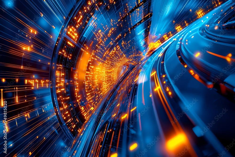 Poster vibrant abstract background showcasing dynamic lines and glowing particles in a futuristic blue and 