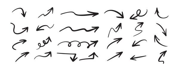 Hand drawn vector arrows doodle set on white background. design element vector illustration.