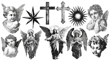 PNG religious illustration  element set, transparent background