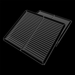 Car engine air filter. Auto spare part. Car care service maintenance. Wireframe low poly mesh vector illustration.