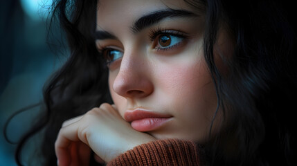 Pensive and Brooding Female Portrait with Intense Gaze and Moody Lighting