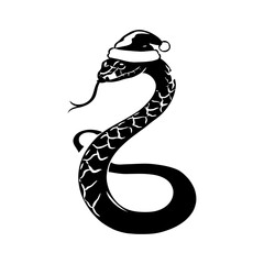Fototapeta premium A snake wearing a Santa hat on white background. Happy Chinese new year 2025. Vector illustration