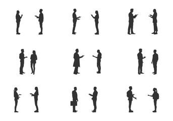 People talking svg, Two people talking silhouette, Two people talking svg, People talking silhouette, People standing talking silhouette, People talking vector set.