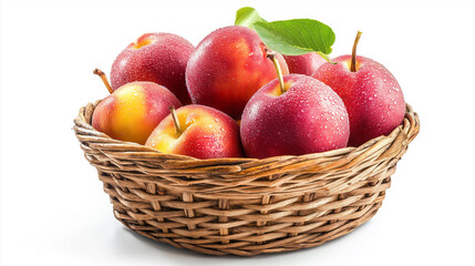 A wicker basket filled with fresh red apples.