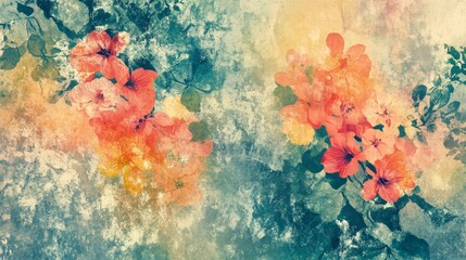 Abstract blooming art with seamless floral patterns. Grunge textured art with flowers and plants in a watercolor style.