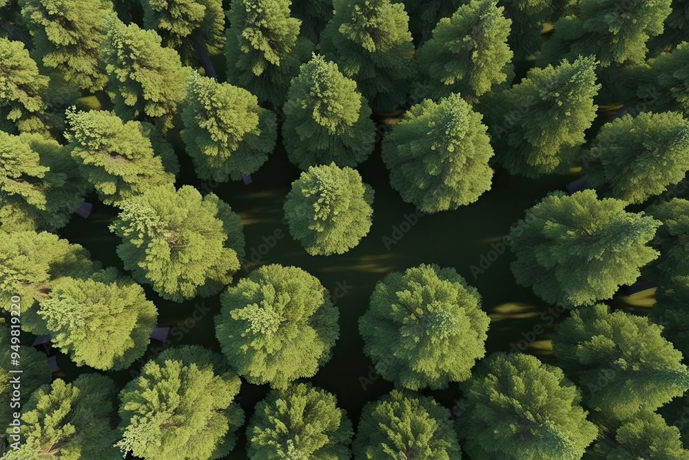 Aufkleber 3d projection of laurelia sempervirens trees on uncluttered background from bird�s-eye view
